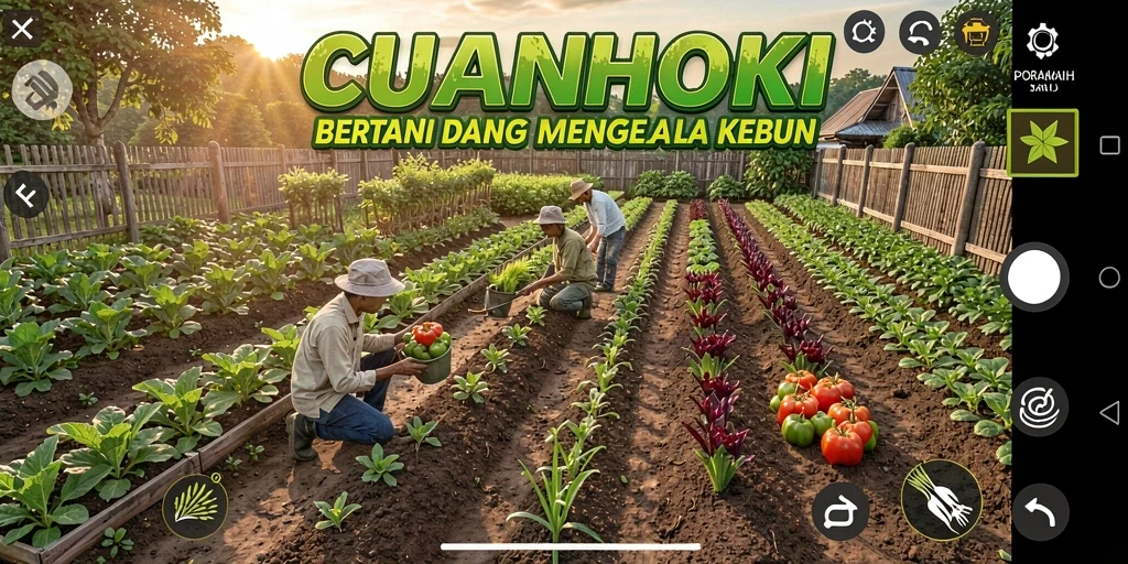 Tangkapan layar CUANHOKI menampilkan keseruan berkebun dan panen.