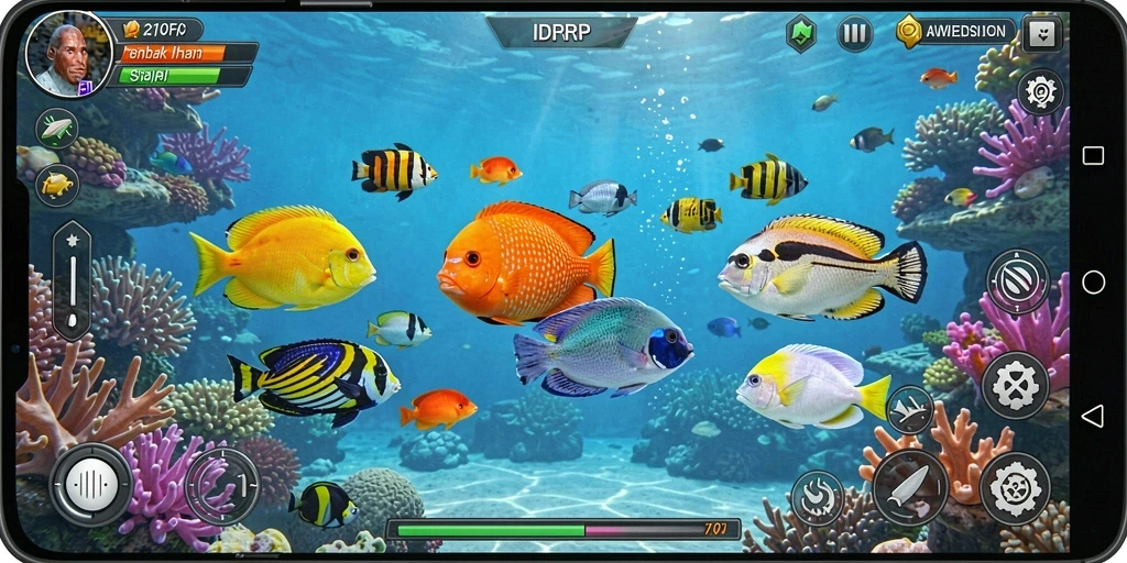 Gameplay menarik Tembak Ikan dengan berbagai karakter ikan.