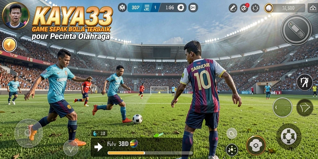 Screenshot KAYA33 menampilkan aksi seru di lapangan sepak bola.