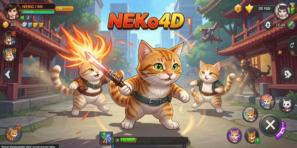 Gameplay menegangkan dengan kucing bertarung.