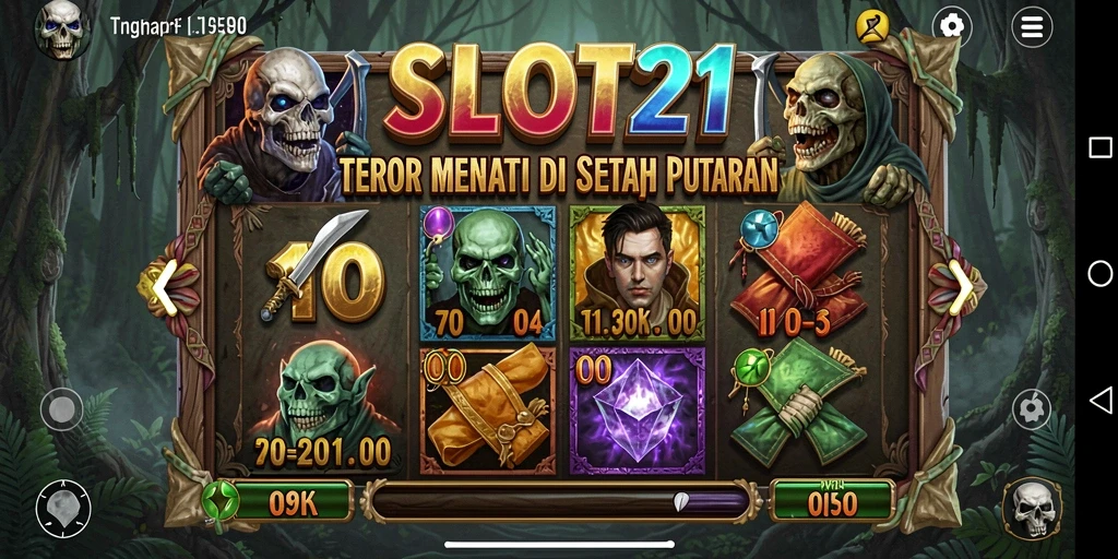Screenshot utama SLOT21 menampilkan gameplay menegangkan dengan efek visual yang mengerikan.