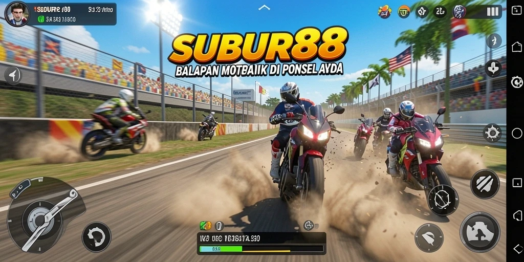 Tampilan gameplay balapan motor yang seru di SUBUR88.