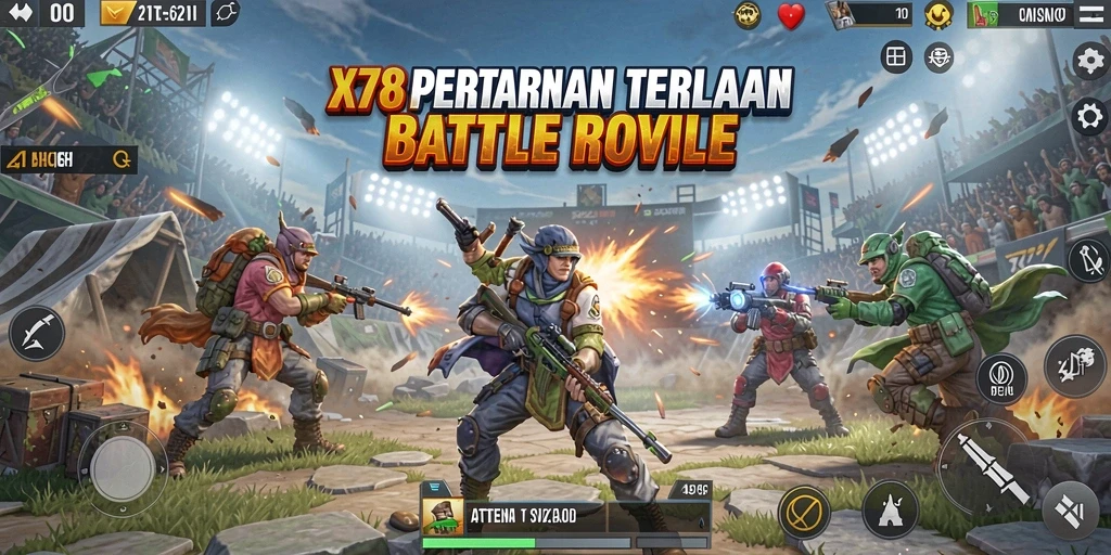 Tampilan pertempuran epik dalam permainan X78 Battle Royale.