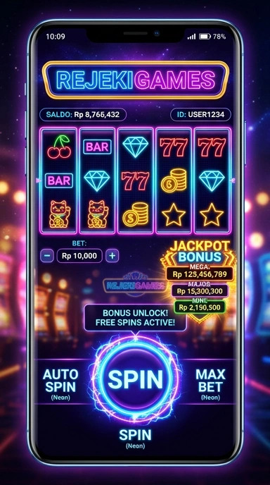 Screenshot aplikasi rejekigames dengan tampilan antarmuka yang bersih.